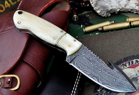 Handmade Damascus Gut Hook Skinning Knife
