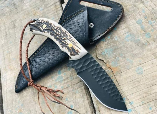 Custom Hand Forged Black Coated 1085 Skinning Knife
