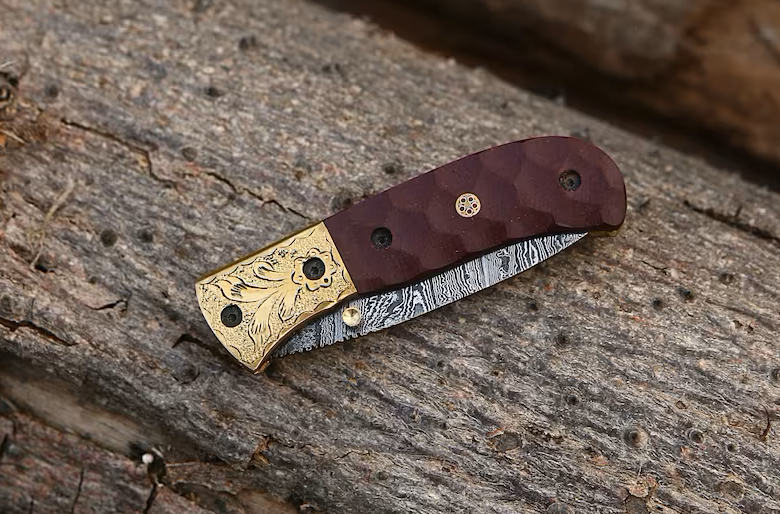 Handmade Damascus Liner lock Pocket Knife