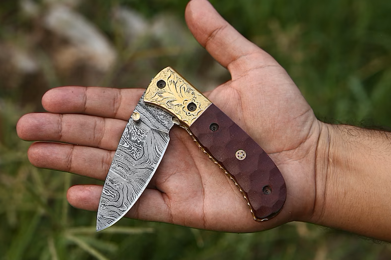 Handmade Damascus Liner lock Pocket Knife