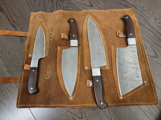 Damascus Steel 4 Pieces Kitchen Chef Knives Set