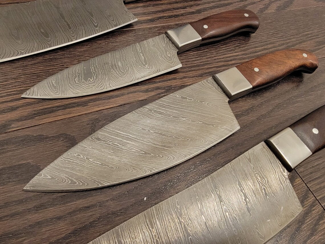 Damascus Steel 4 Pieces Kitchen Chef Knives Set