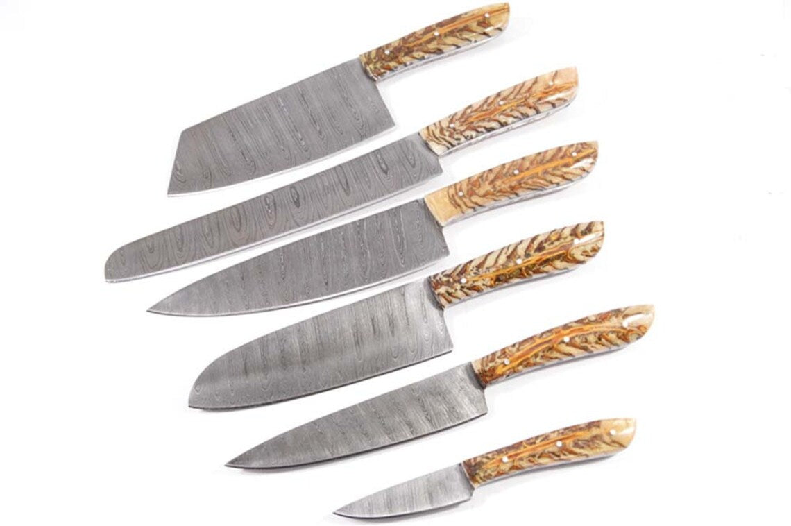 Handmade Damascus Steel 6 Pieces Kitchen Chef Knives Set