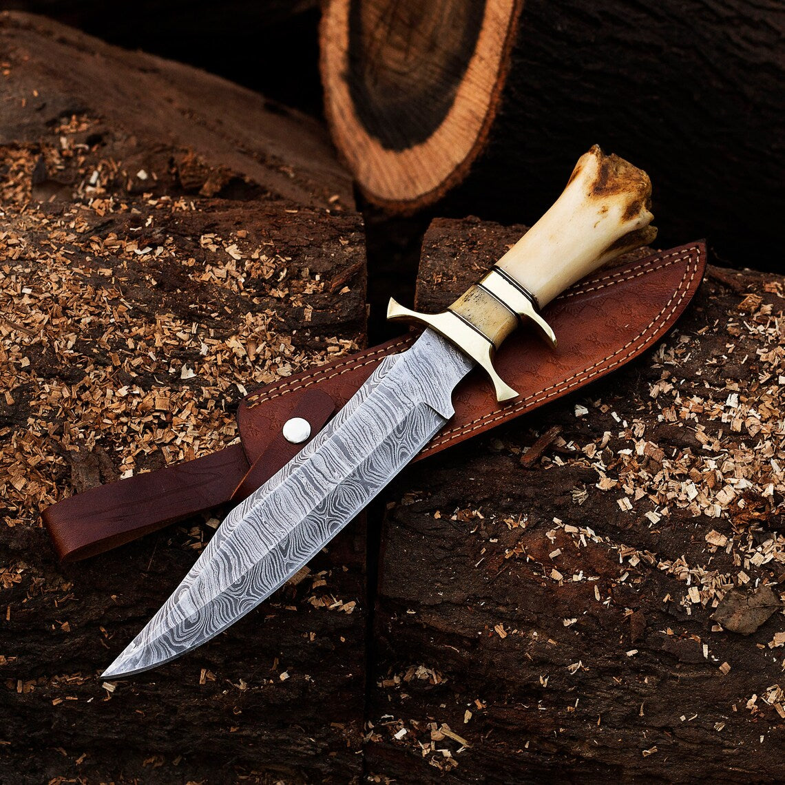 Damascus Steel Hunting Knives - Custom Handmade knife - Hand Forged Damascus steel Knife - Knife With Sheath