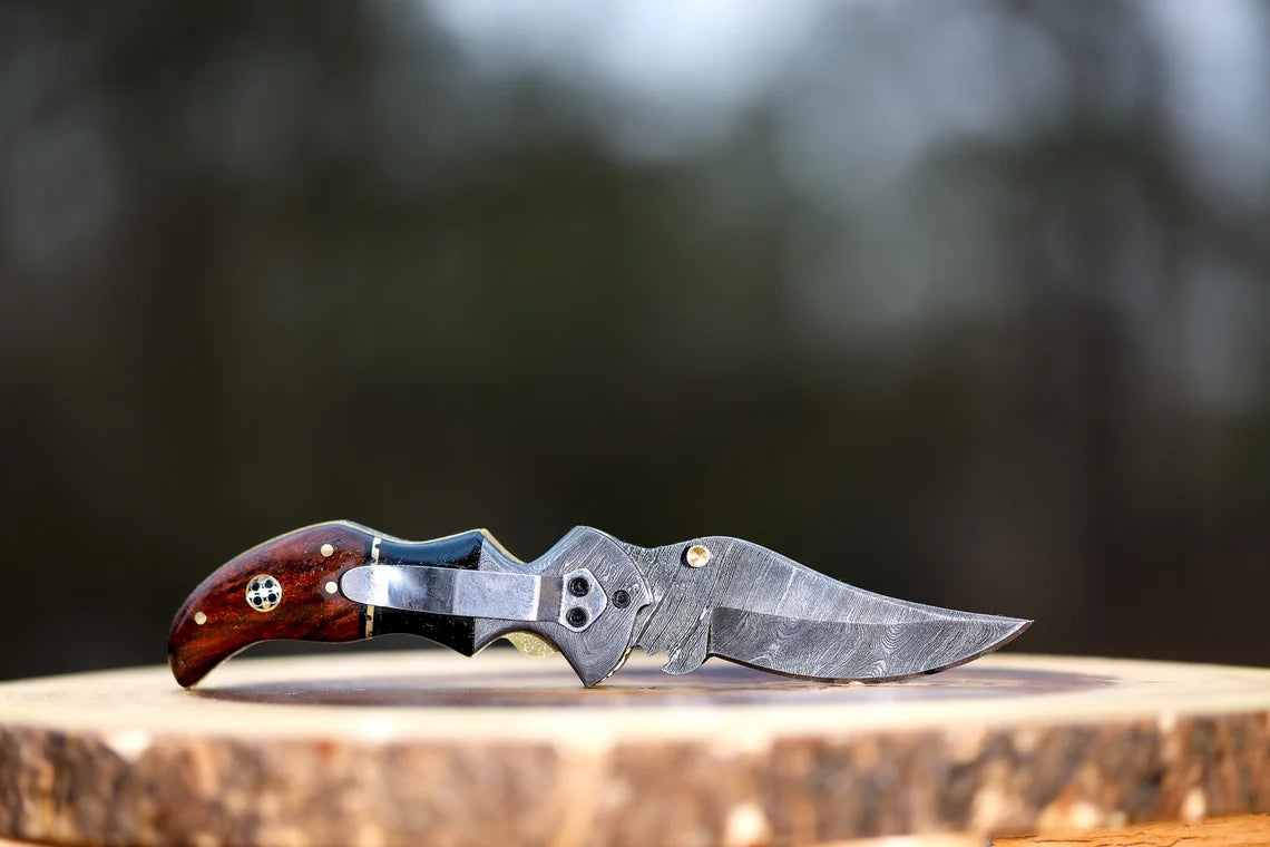 Pocket Folding Knife Handmade Damascus Steel Knife