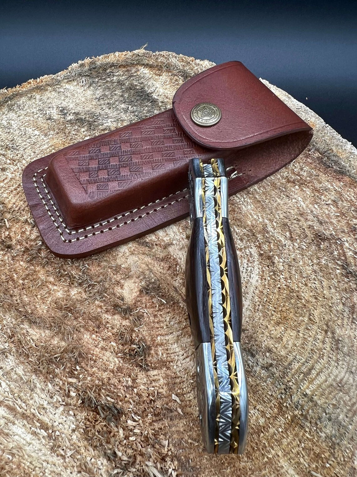8 inch Custom Handmade Damascus Pocket Knife with Fire Pattern, Pocket knife, Hunting knife, Gift knife, Wedding knife, Gift for dad