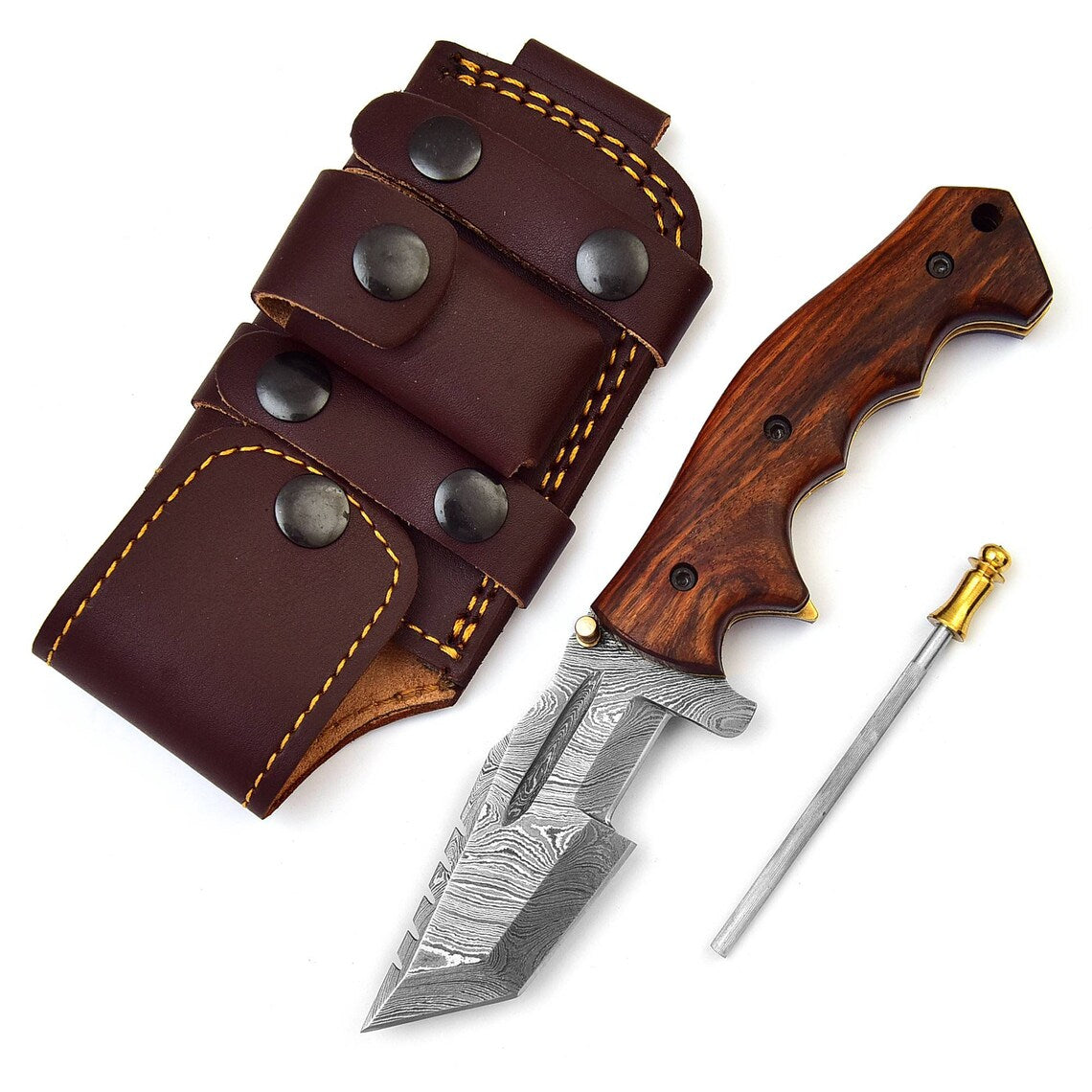 Handmade Damascus Steel Tracker Pocket Knife for Camping