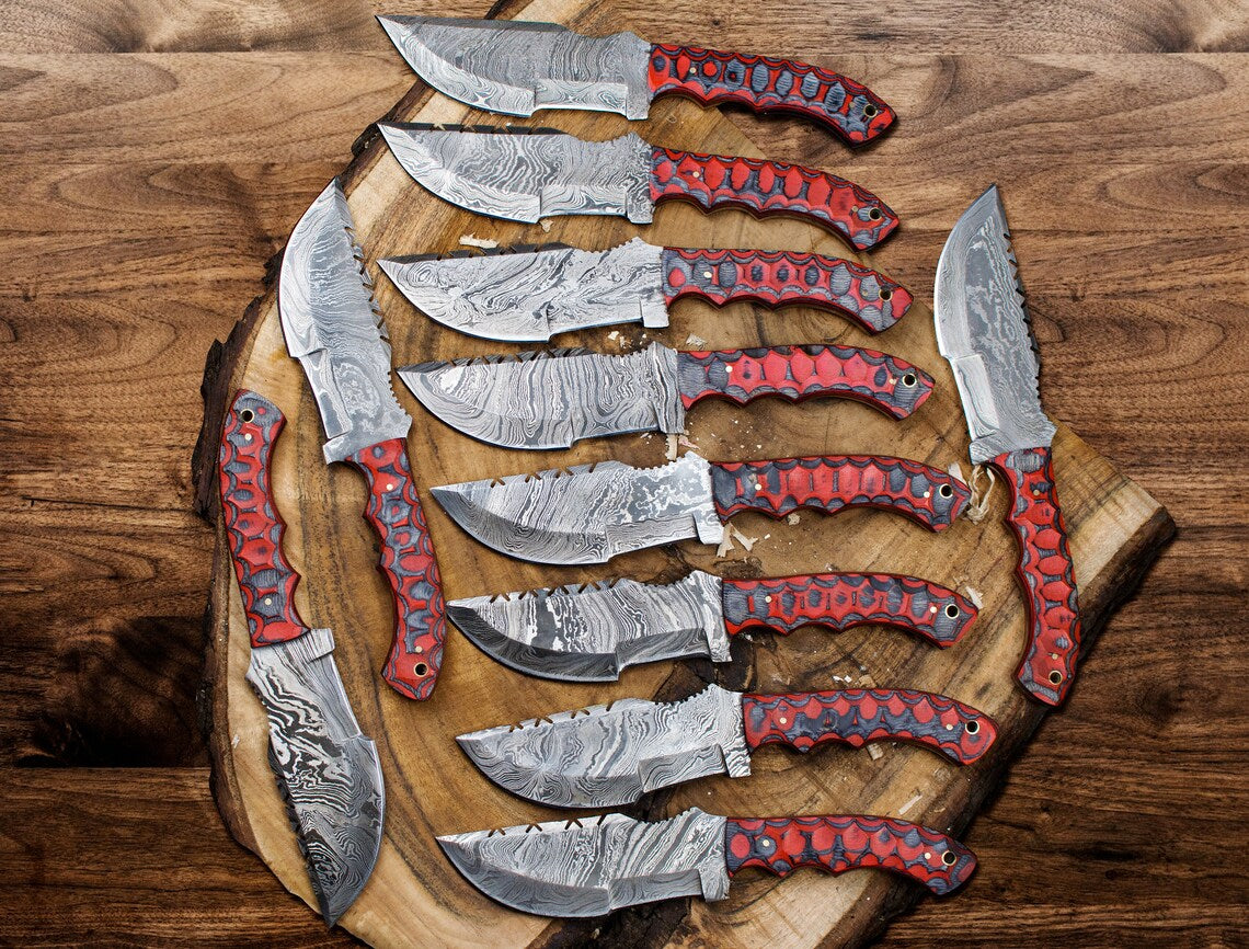 10 PCS Custom Handmade Damascus Steel Hunting Camping Tracker Knife Anniversary Gift Best Gift For Him