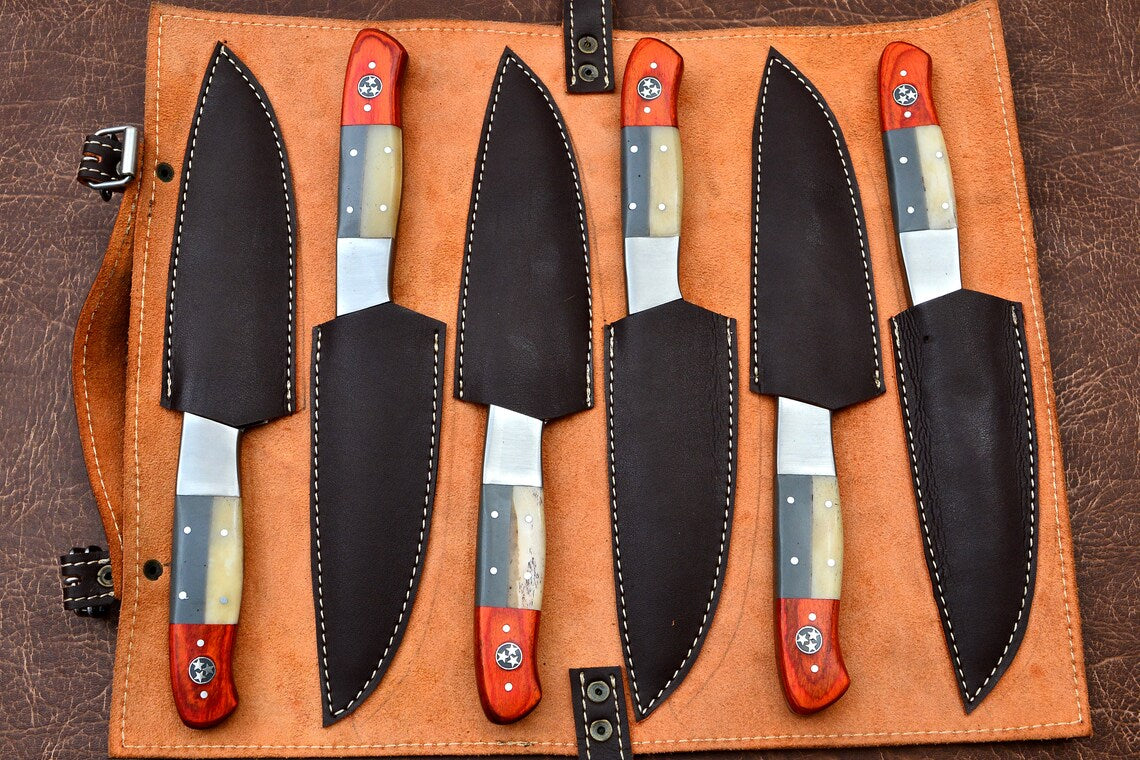 6Pcs BBQ Custom Handmade Damascus Steel Sharp Blades Steak Knives Set