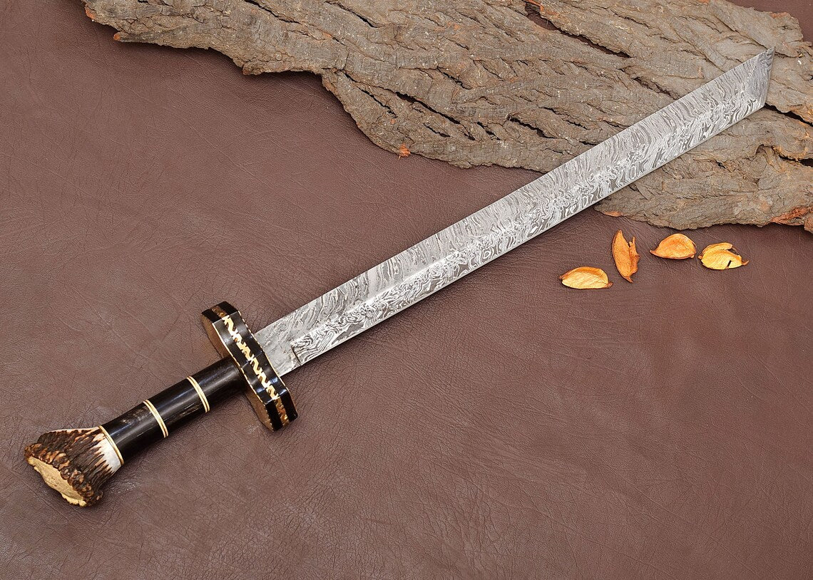 Custom Handmade Damascus Sword, Tanto Sword, Sword, Witcher sword, hand forged sword, longsword 27”,viking sword