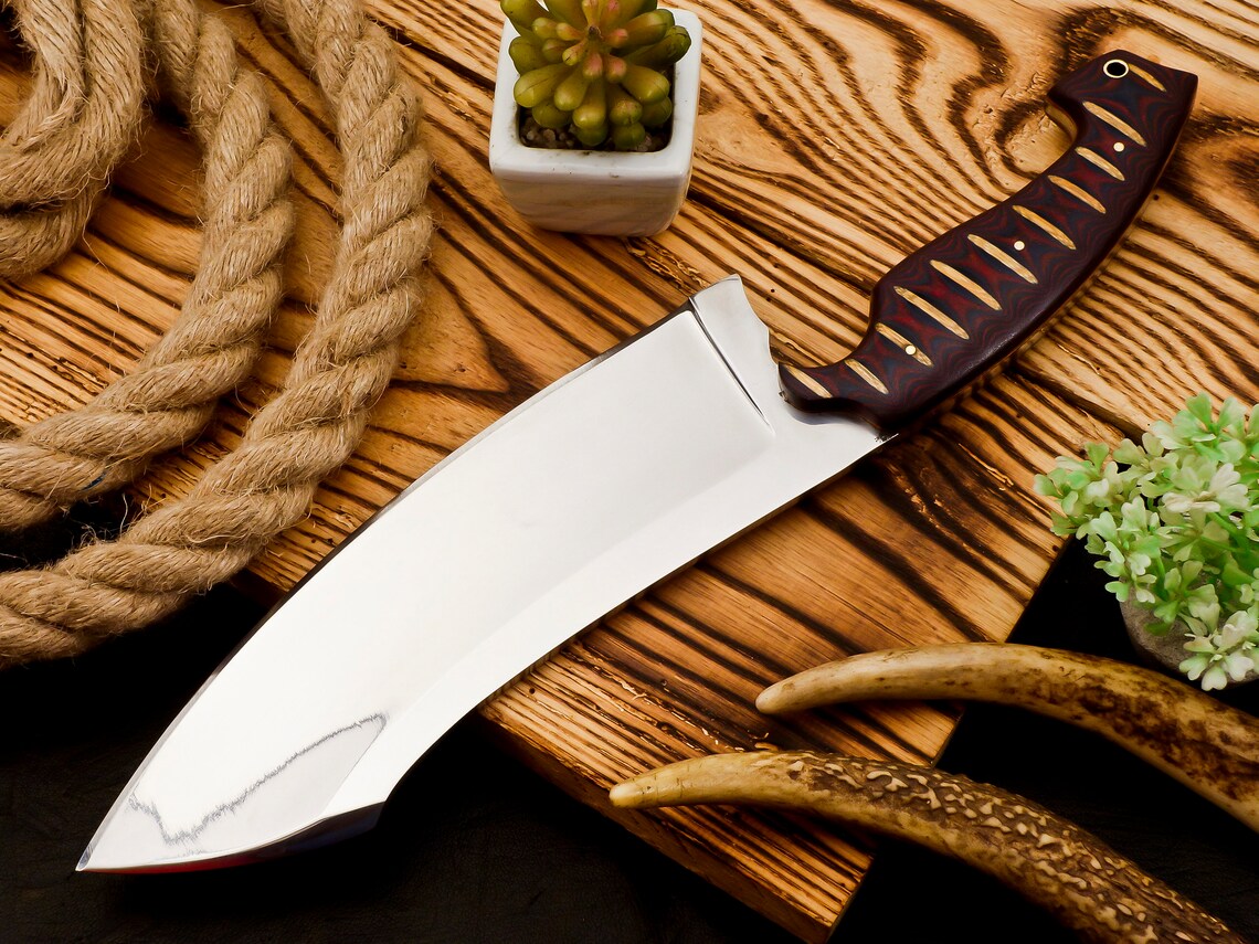 Meat Cleaver Knife - Stainless Steel Professional Butcher Chopper - G10 Red Micarta Handle