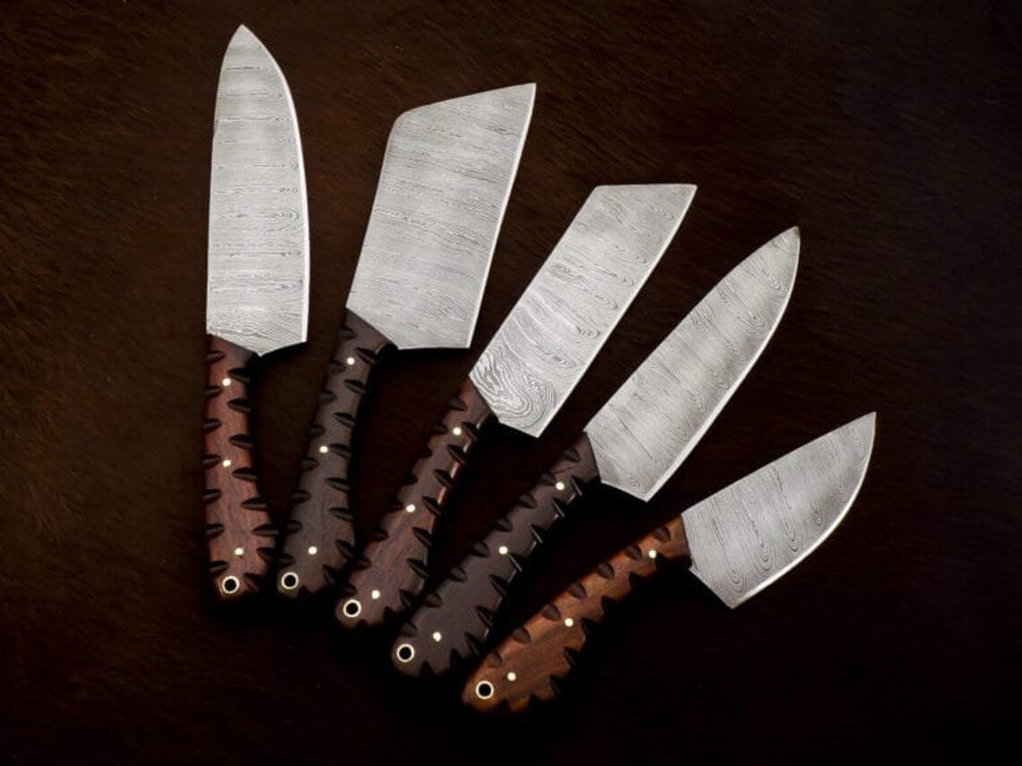 Handmade Damascus Steel 5 Pieces Kitchen Chef Knives Set