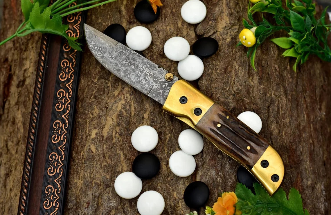 Custom Handmade Damascus Steel Pocket Knife