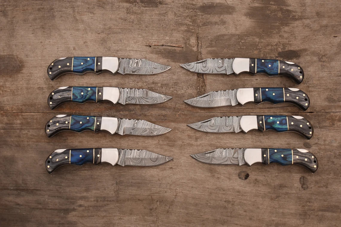 SET of 8 pcs, Damascus Custom Handmade Damascus Steel Pocket Knives