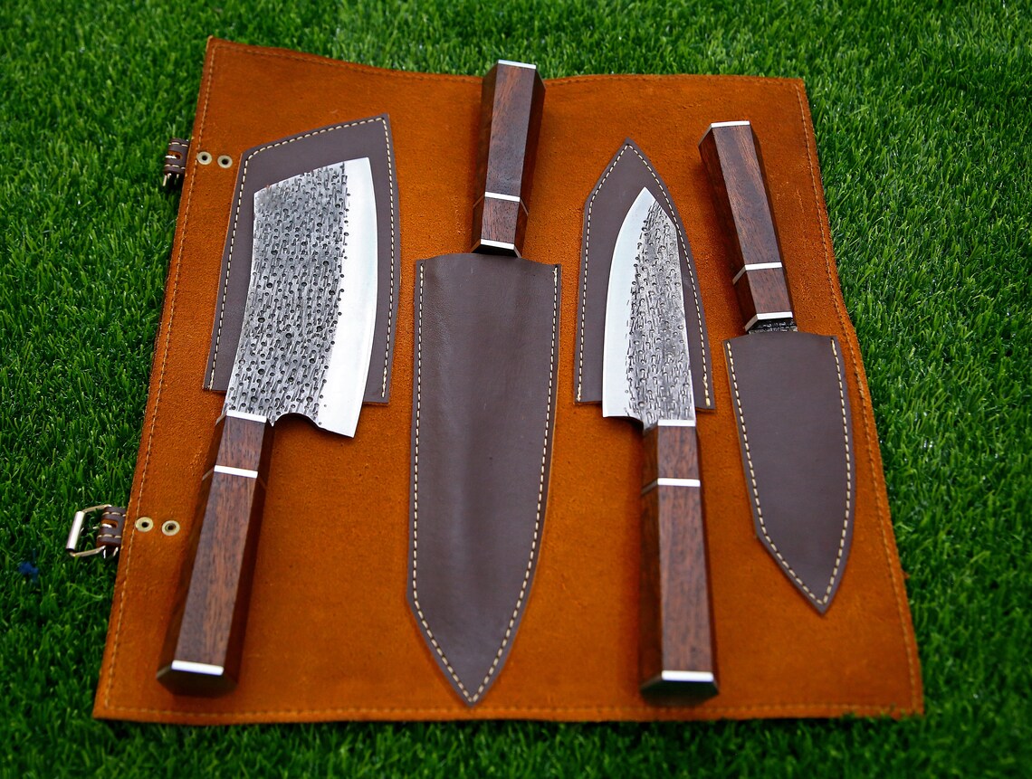 4 Pieces Custom Hand Forged J2 Steel Kitchen Chef Knives Set