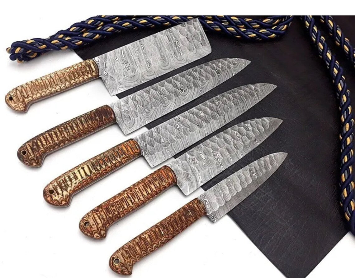 Hand Forged Damascus Steel 5 Pieces Kitchen chef Knives Set of 5 BBQ Knives Set