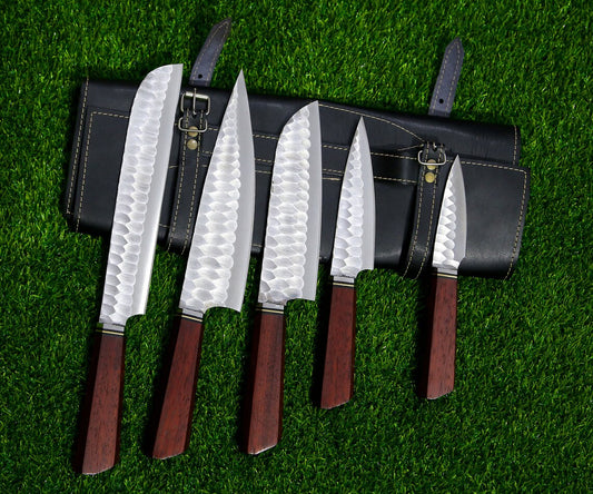 5 Pieces Custom Hand Forged J2 Steel Kitchen Chef Knives Set