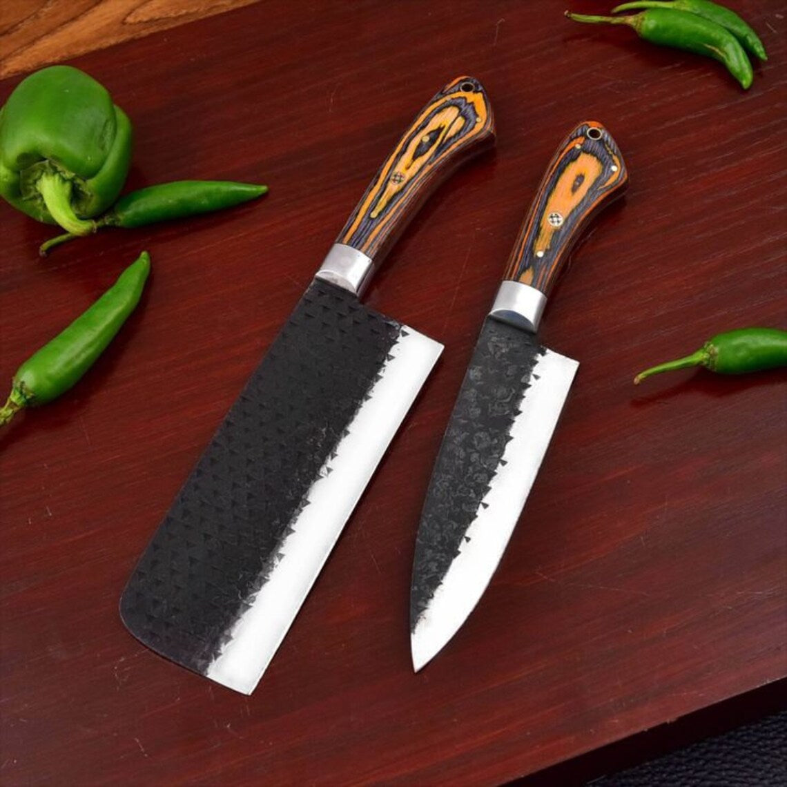Custom Hand Forge J2 Steel 8 Pieces Kitchen Chef Knives Set