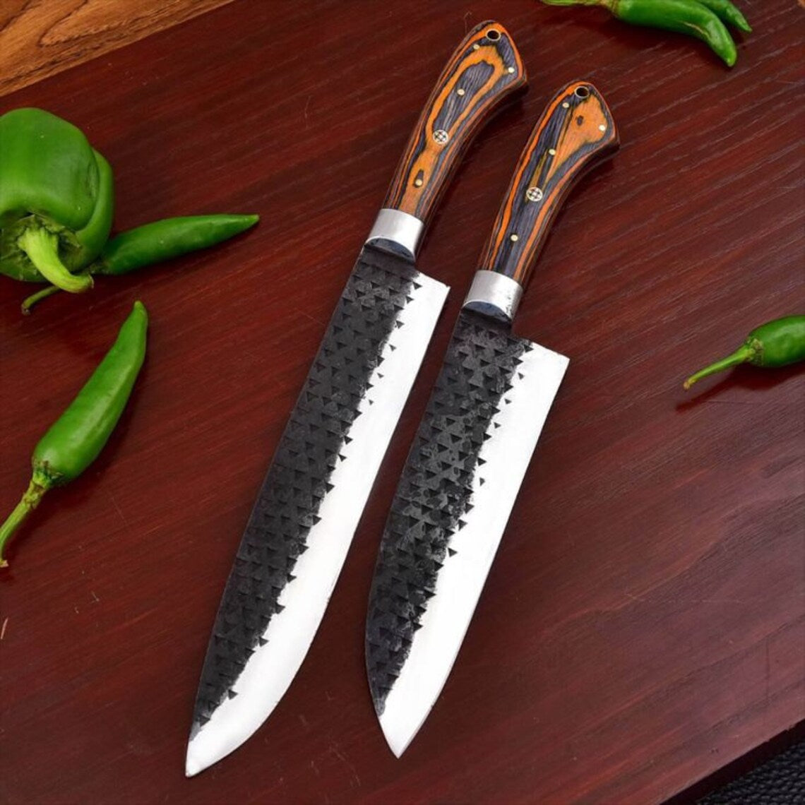 Custom Hand Forge J2 Steel 8 Pieces Kitchen Chef Knives Set