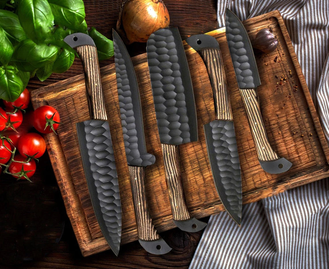 Hand Forged 5 Pieces J2 Steel Chef Knives, BBQ Knives Set