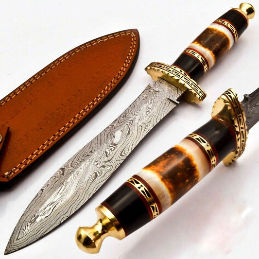 Beautiful Custom Handmade Damascus Hunting Dagger Knife