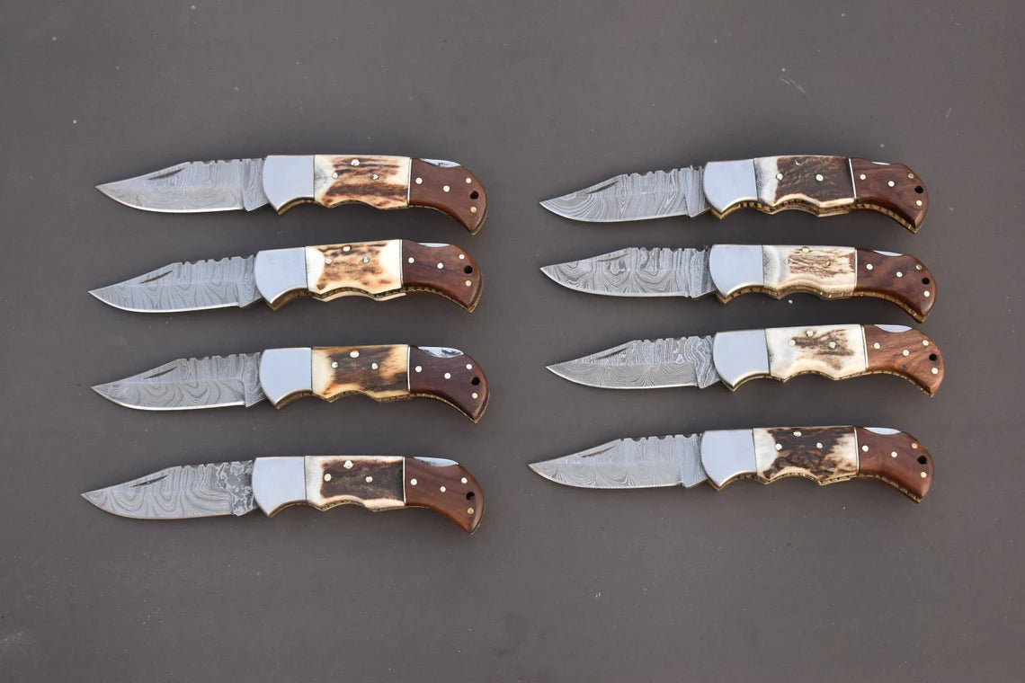 Set of 8 Damascus Steel Pocket Knife