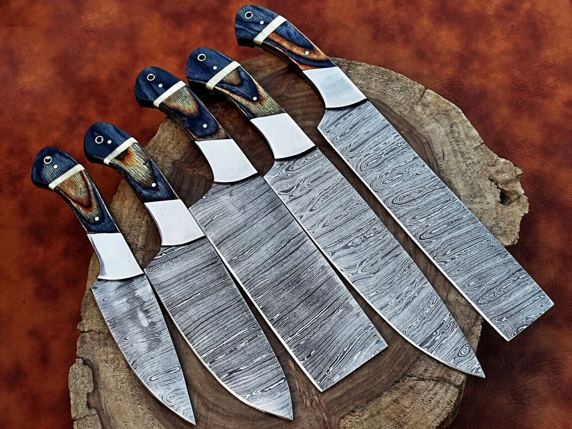 Handmade Damascus Steel 5Pieces Kitchen Chef Knives Set