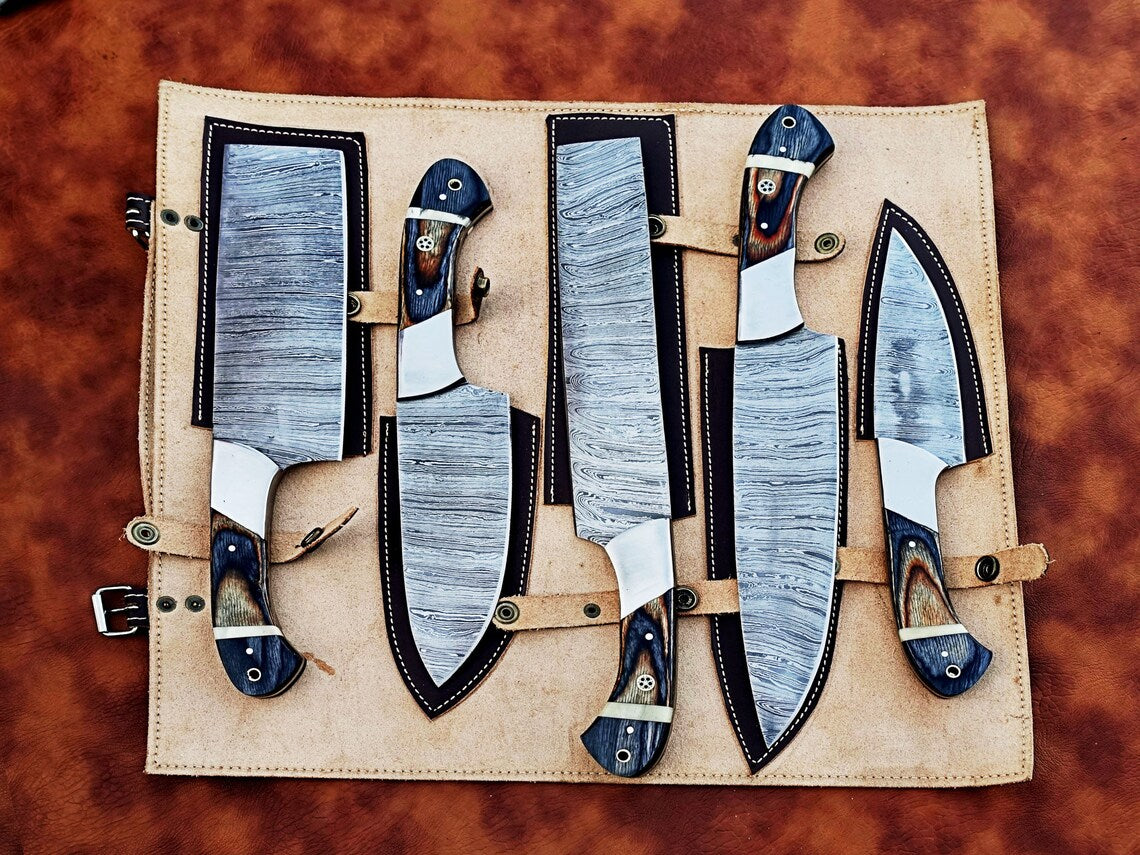 Handmade Damascus Steel 5Pieces Kitchen Chef Knives Set