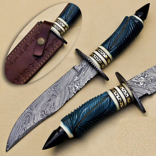 Beautiful Custom Handmade Damascus Hunting Bowie Knife