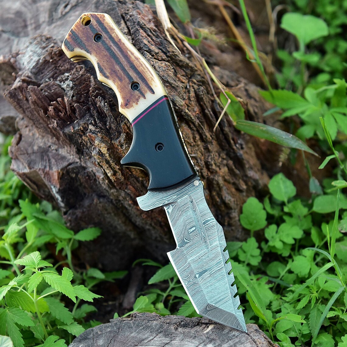 Handmade Damascus Steel Tracker Pocket Knife