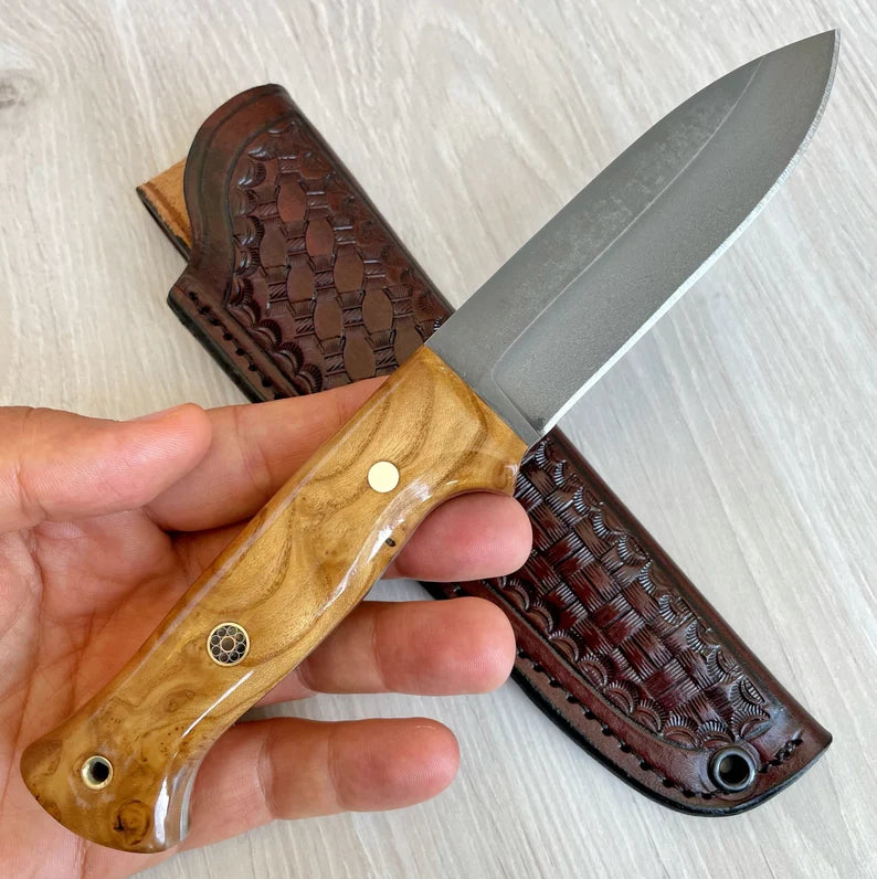 Bushcraft Knife D2 Steel and Silverberry Wood Handle Blacksmith Made Camping Knife - Hunting Knife - Tactical Knife