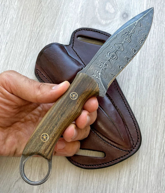 REAL DAMASCUS Hunting Knife Rosewood Handle - 150 Layers - Blacksmith Made - Camping Knife - Damascus Steel Knife