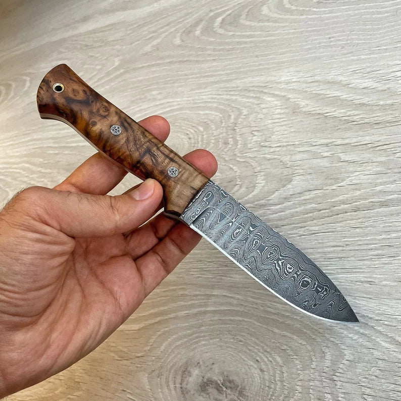 REAL DAMASCUS Bushcraft Knife Chestnut Handle-150 Layers-Blacksmith Made- Camping Knife - Damascus Steel Knife